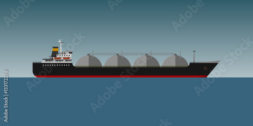 Vector illustration. Gas tanker in sea flat design