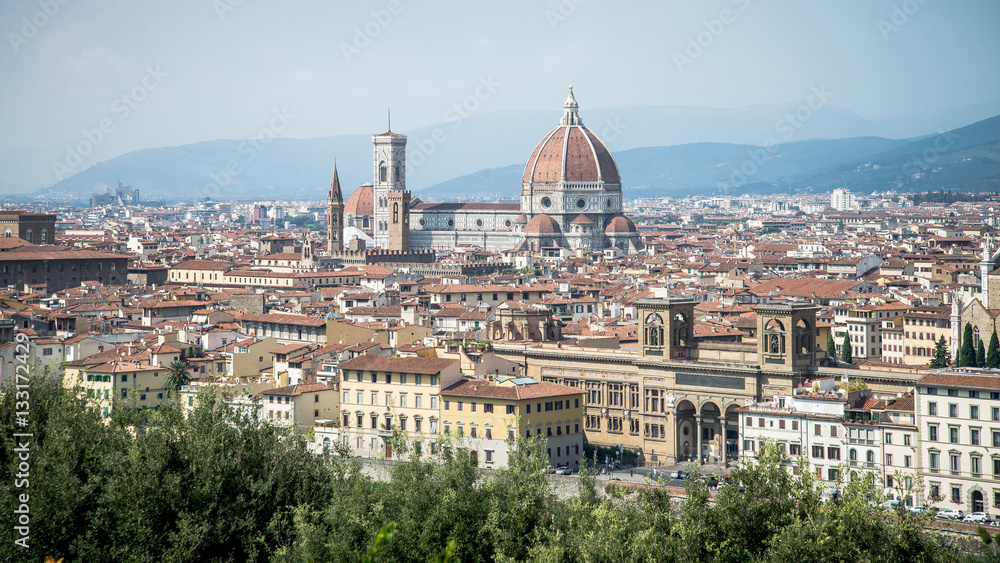Florence, Italy - September 7, 2014: Skyline of Florence city with Duomo from Piazzale Michelangelo