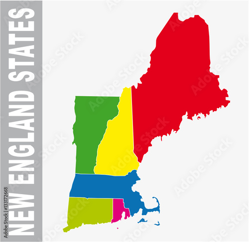 Colorful New England States administrative and political vector map