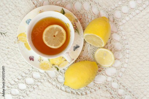 Lemon tea in porcelain tea set