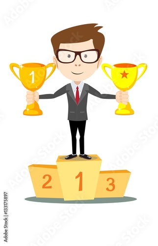 Success businessman standing in a podium
