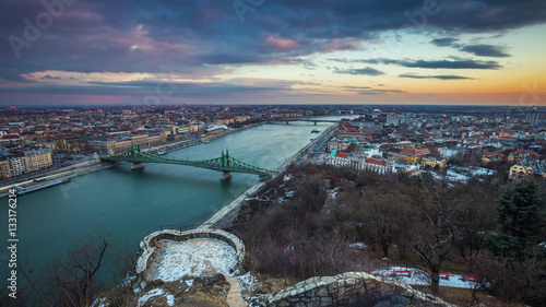 Photography Budapest, Hungary - Beautiful sunset over the city of Budapest with River Danube