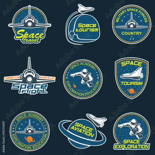 Set of retro and modern space travel badges