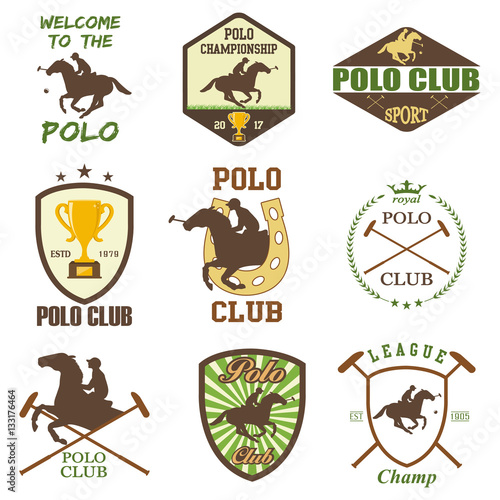 Set of vintage horse polo club labels