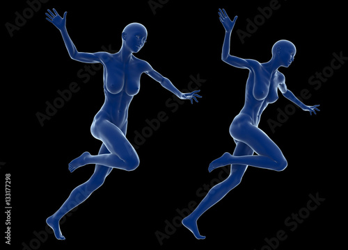 Slim attractive sportswoman running against a black background. 3d illustration © skrotov