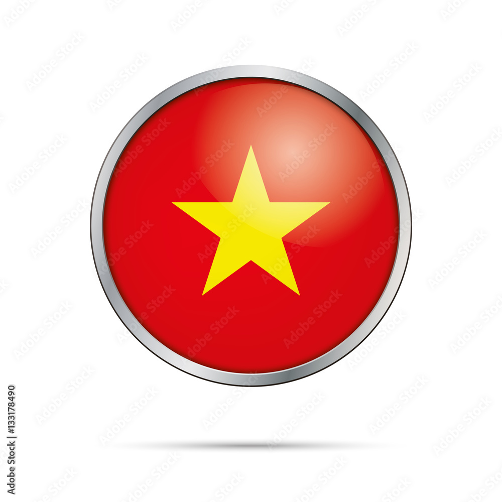Vector Vietnamese flag Button. Vietnam flag in glass button style with metal frame Vector Vietnamese flag Button. Vietnam flag in glass button style with metal frame