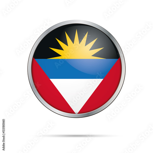 Free Download Vector Antigua and Barbuda flag in glass button style with metal frame. - GFXLoad