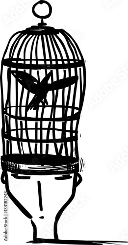 Head-cage person. Freedom of the mind concept 