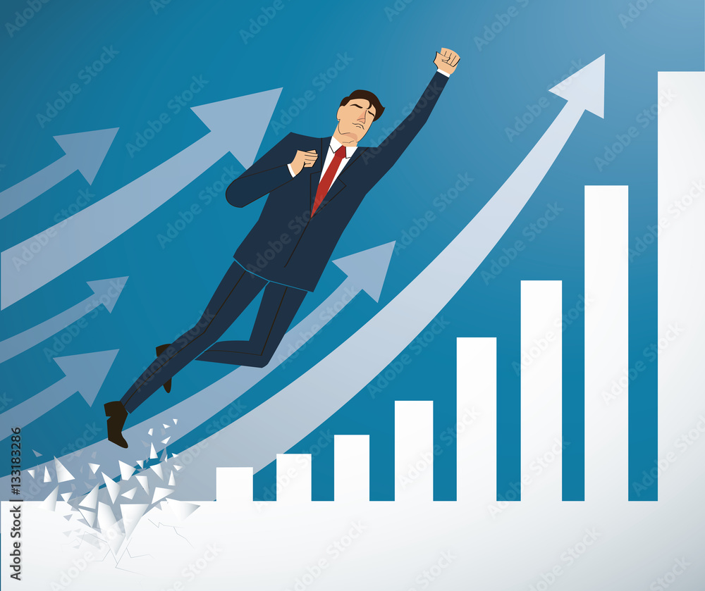 businessman and red cape Breaking the wall to Successful vector. Business concept illustration. businessman and red cape Breaking the wall to Successful vector. Business concept illustration.