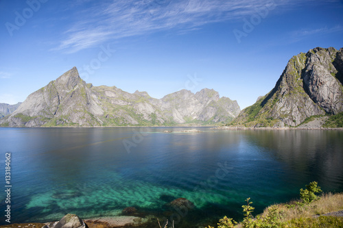 Summer view of Lofoten Islands near Moskenes, Norway