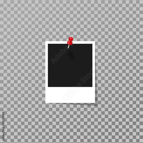 Frame pin attached to a photo retro illustration, isolated on a transparent background. Vector illustration