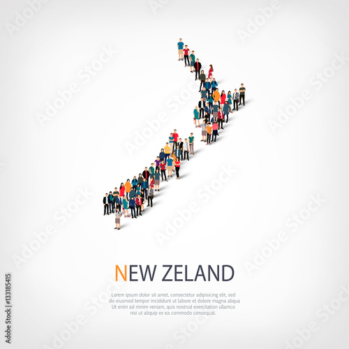 Fotografie, Obraz people map country New Zealand vector