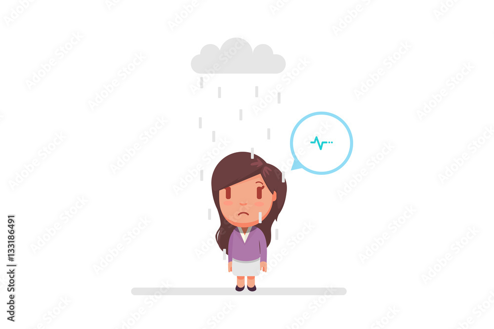 Sad girl under a cloud Stock Vector | Adobe Stock