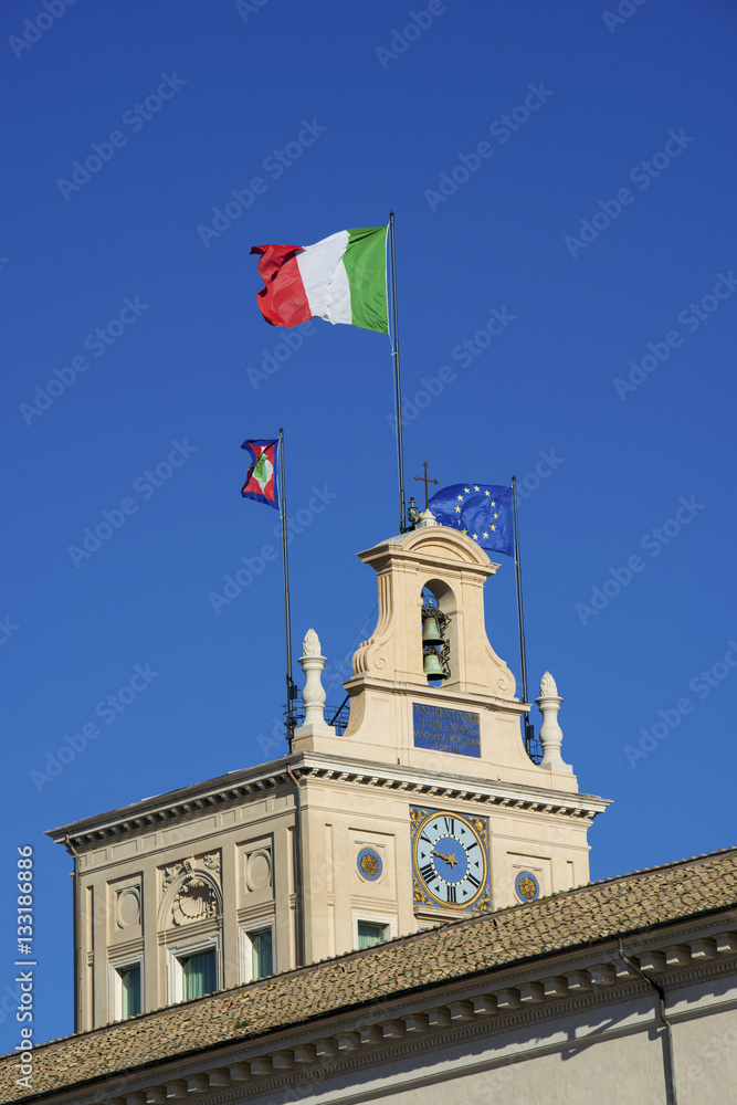 Quirinal Hill clocktower with Italian Flag
