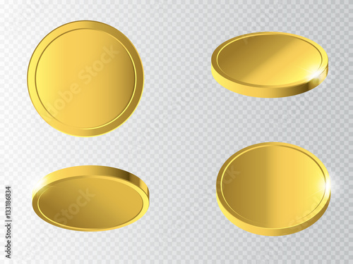 Golden coins. Money isolated on transparent background.