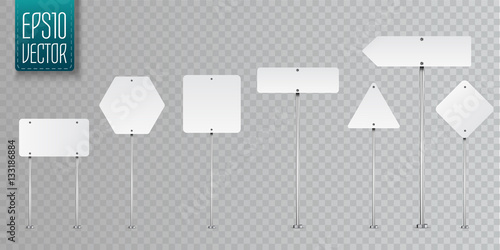 Set of blank vector road signs isolated on transparent background.