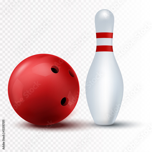 Red bowling ball and skittle Isolated on a transparent background.