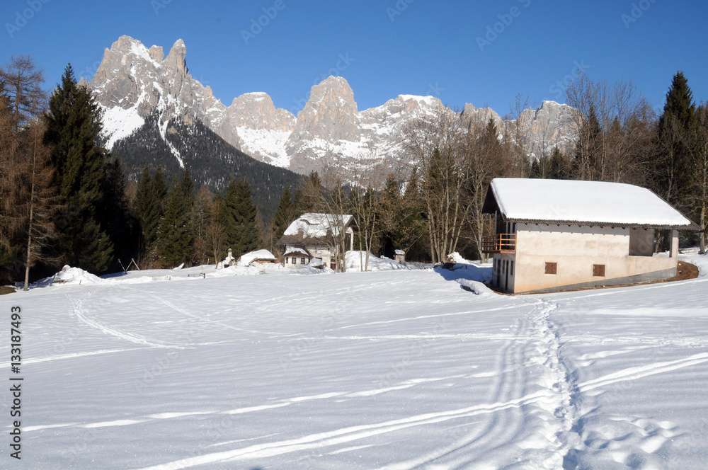 Trentino, panorama invernale in val Canali