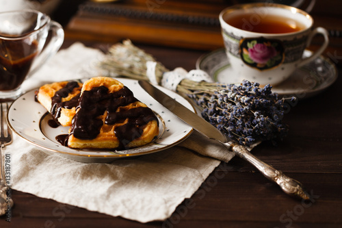 Photography Relax tea drink with vienna wafers