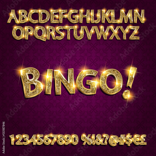 Bingo. Golden glowing alphabet