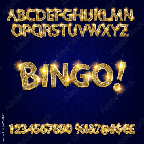 Bingo. Golden glowing alphabet