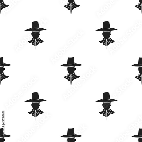 Traditional korean hat icon in  black style isolated on white background. South Korea pattern stock vector illustration.