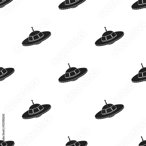 UFO icon in  black style isolated on white background. Space pattern stock vector illustration.