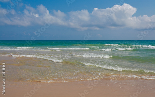 Coastline at empty sea and beach background