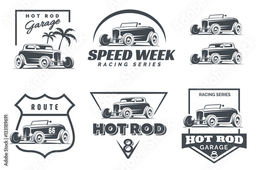 Set of Hot Rod logo, emblems and icons.