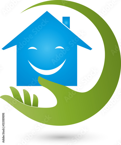 Hand und Haus, Immobilien, Lächeln, Logo