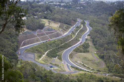 Road to Toowoomba. Toowoomba in Queensland lies on the top of a range of mountains known as the Great Dividing Range. To get traffic up the steep incline an imposing new road has been built. 