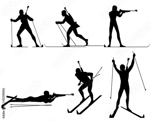 Six biathletes silhouettes