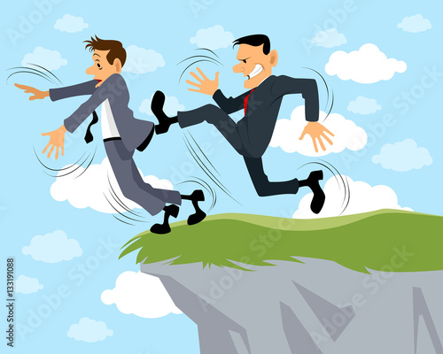 Businessman kicks another