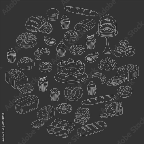 Bakery and pastry collection , doodle vector illustrations isolated on white