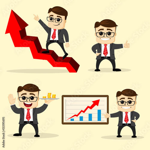 Vector illustration. Set of business man in different poses.