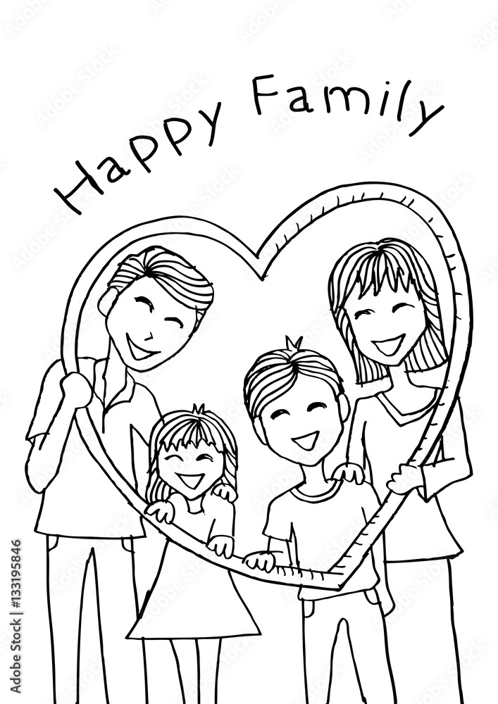 Happy Family Holding a Hollow Frame. Doodle style. Happy Family Holding a Hollow Frame. Doodle style.