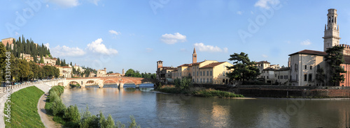 View to Bridge Ponte Pietra in Verona on Adige river