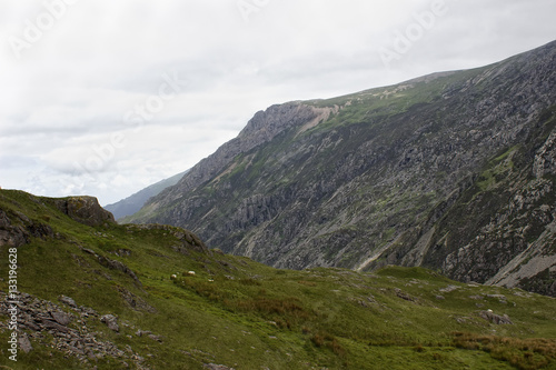 View along Nant Francon mountain valley in Snowdonia National Pa