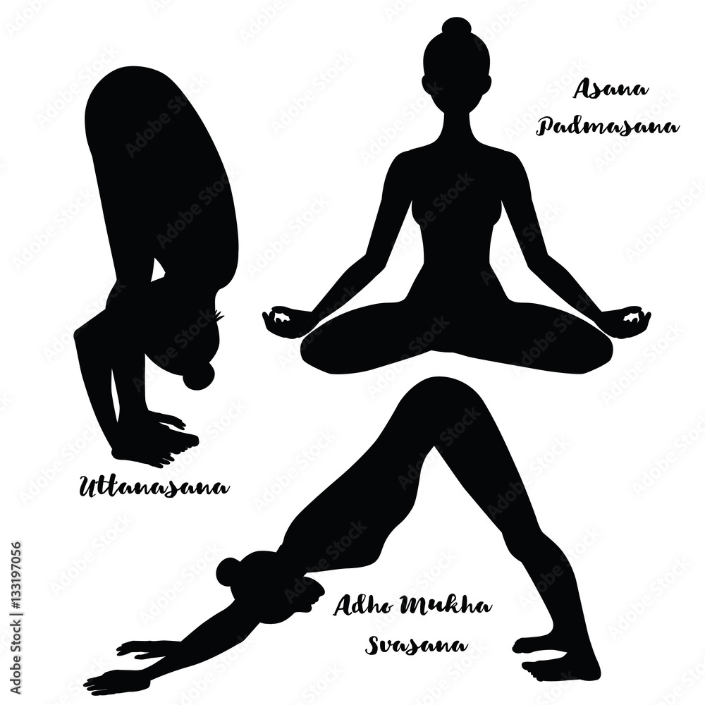 Women Silhouette Yoga Lotus Pose Padmasana Adho Mukha Svanasana Downward  Stock Illustration - Download Image Now - iStock