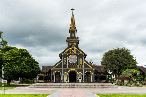 Church of Kon Tum. Historical wooden church in Kon Tum, Vietnam. Built during the French colonisation.