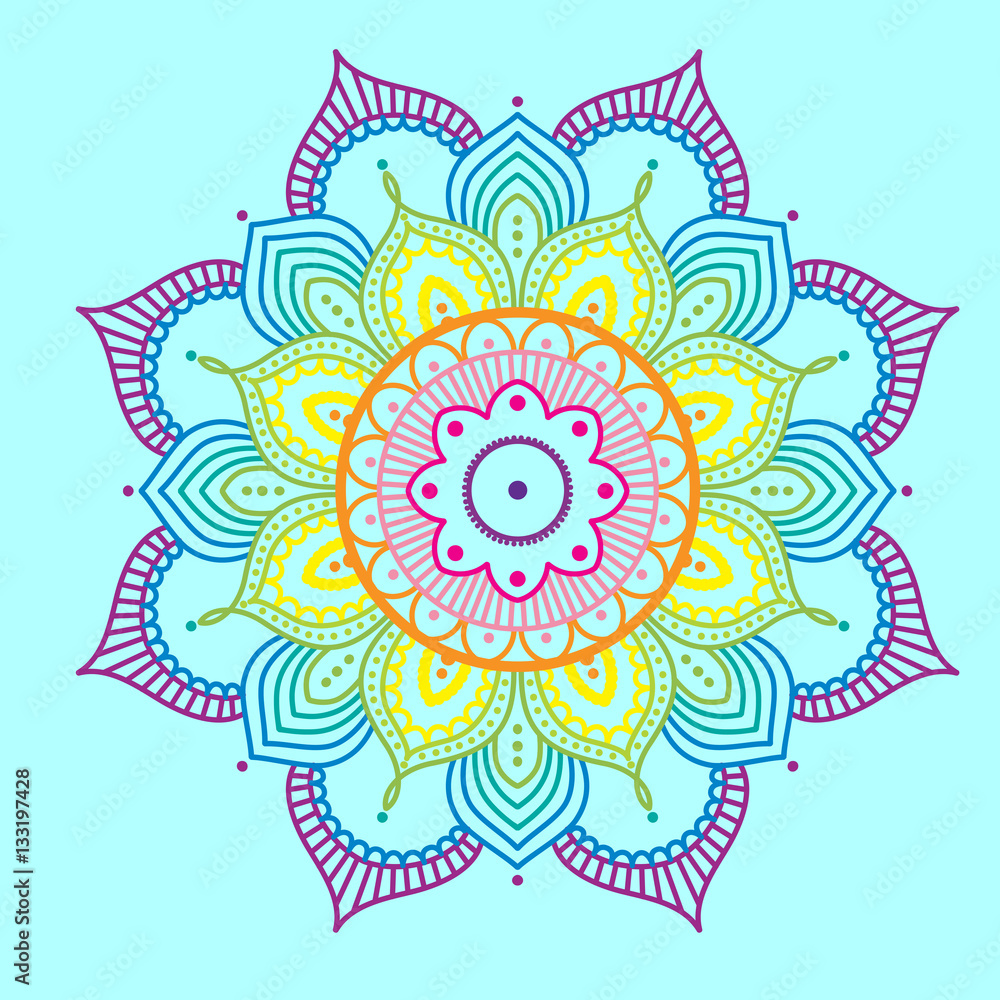 Rainbow mandala on blue background, illustration Rainbow mandala on blue background, illustration
