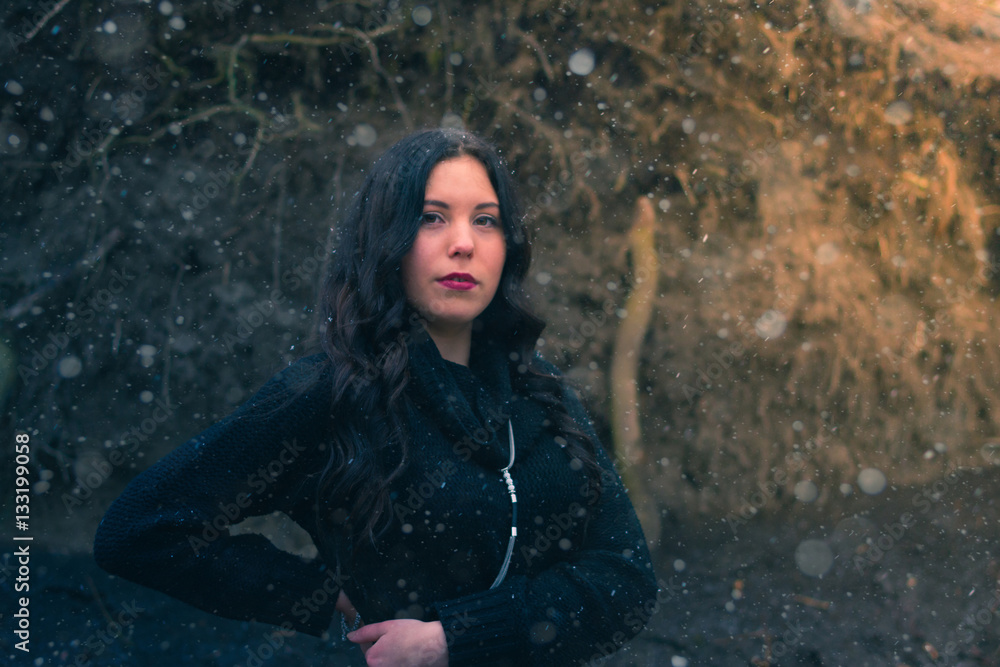 Young girl in a dark forest Young girl in a dark forest