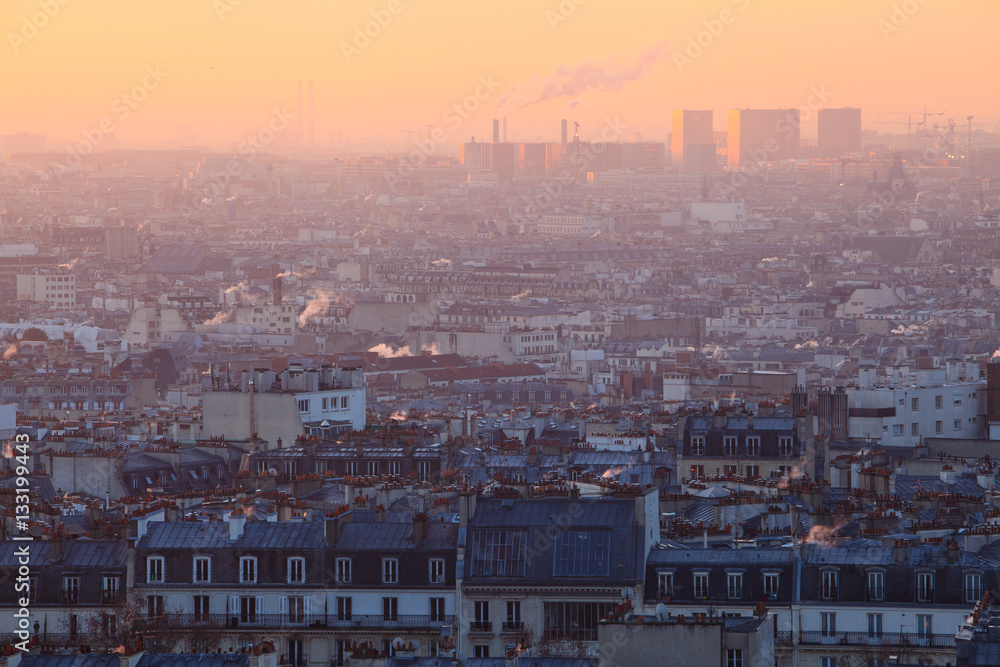Early morning view of beautiful city of  Paris from Montmartre, France 