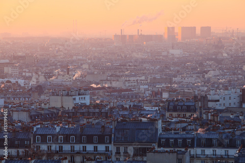 Early morning view of beautiful city of Paris from Montmartre, France 
