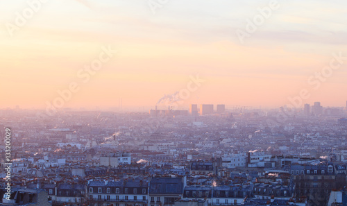 Early morning view of beautiful city of  Paris from Montmartre, France  © Tatiana Murr