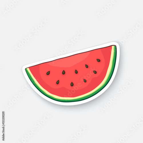 Vector illustration. Watermelon slice. Organic food. Healthy vegetarian food. Cartoon sticker in comic style with contour. Decoration for greeting cards, posters, patches, prints for clothes, emblems
