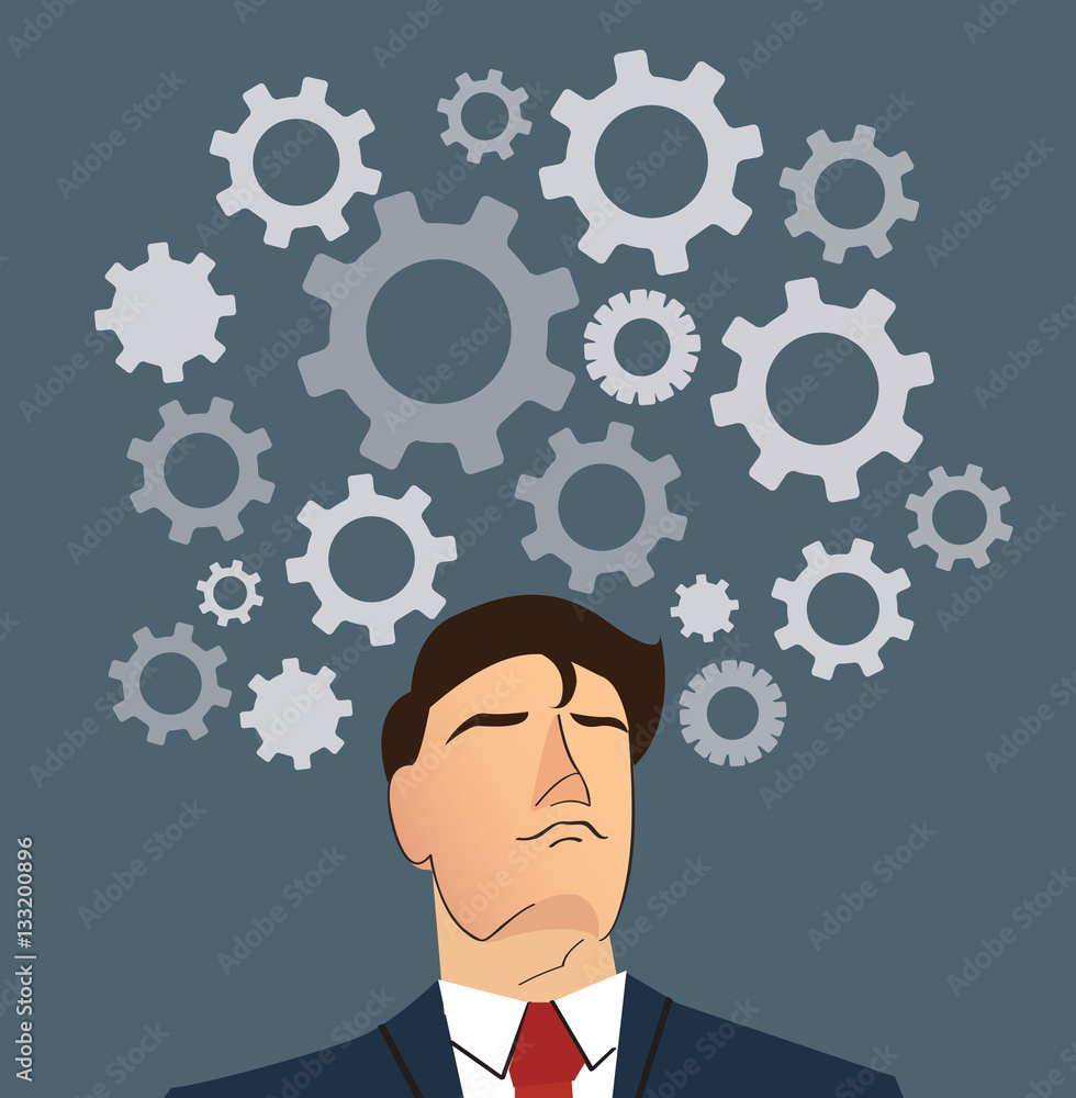 Portrait of businessman with gears icon background. Portrait of businessman with gears icon background.