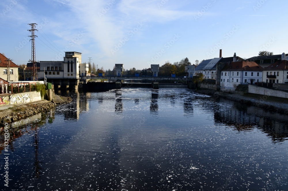Fototapeta premium Dam from Brandys nad labem with water reflections