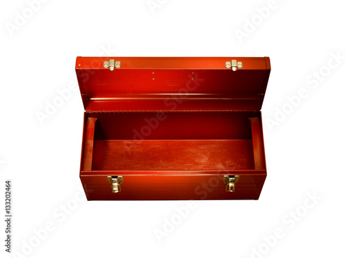 Empty red tool box isolated on white background