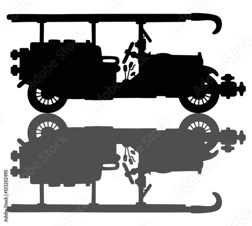 Black silhouette of a vintage firetruck